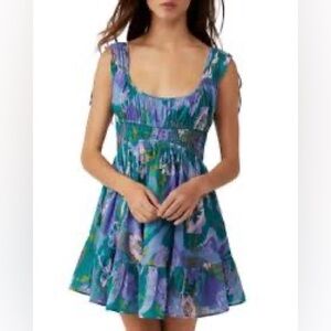 🕒 NWT | Free People | Vernon Floral Crinkle Cotton Mini | Blue Multi | L